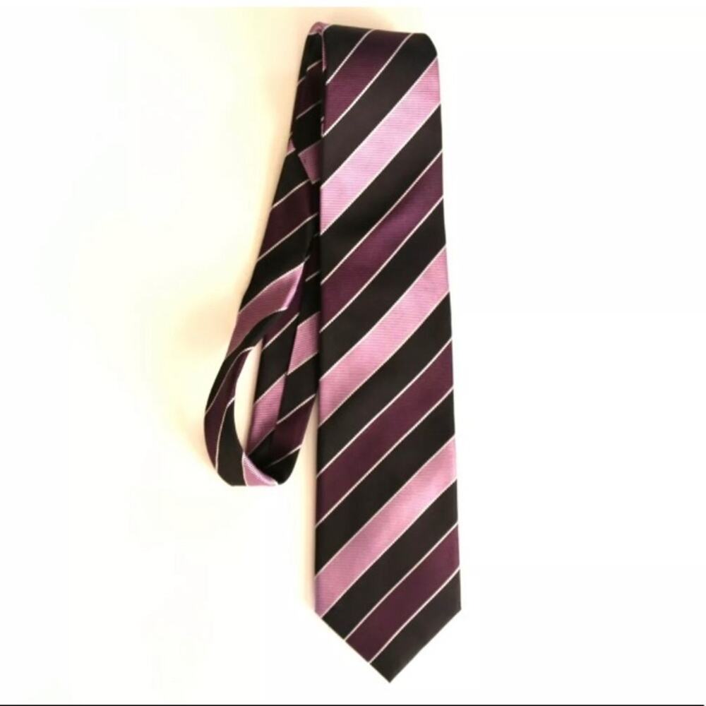 Fabio Fazio Black & Purple Silk Striped‎ Tie UNUSED